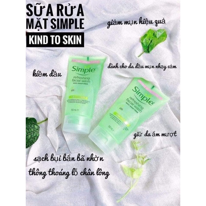 [Chính Hãng] Sữa Rửa Mặt Simple Gel Kind To Skin Refreshing Facial Wash Gel 150ml