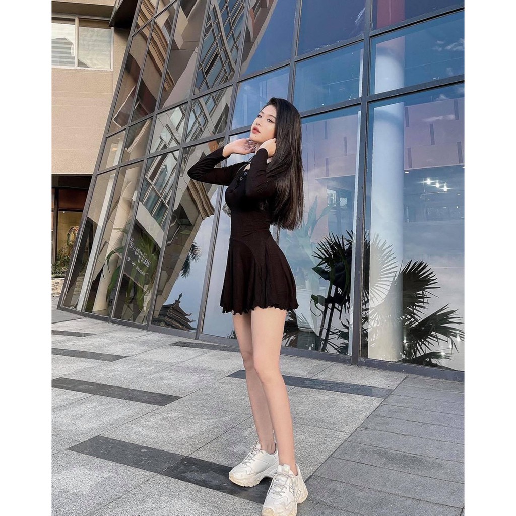 [MẪU MỚI] Đầm Body Phom Ngắn Dáng Xòe Tay Dài Chất Thun Gân Chính Phẩm Thích Hợp Mặc Đi Tiệc Đi Làm Đi Chơi