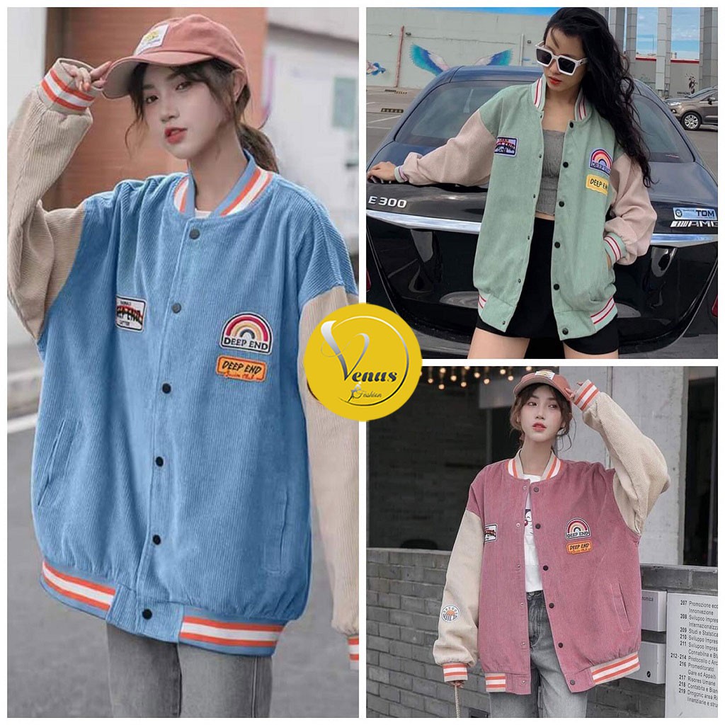 Áo khoác bomber bóng chày DEEP.AND áo khoác Unisex nhung tăm nam nữ cầu vồng cá tính - VENUS