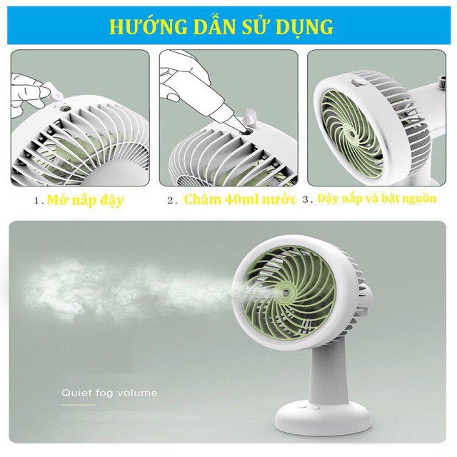 Quạt Hơi Nước cầm tay Mini Phun Sương Tích Sạc Điện Có Kẹp Để Bàn Tiện Lợi Như Máy Lạnh Điều Hòa Mini Di Động