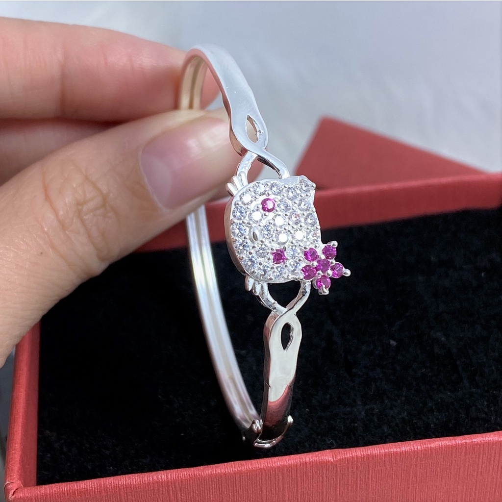 kiềng tay bạc ta cho bé gái hình mèo kytty đáng yêu - Trang sức bạc Evasilver