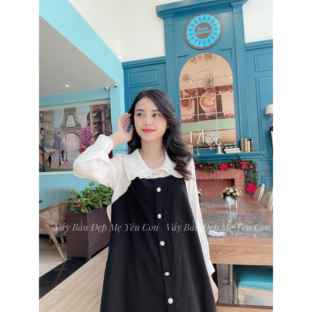 Váy Bầu - Đầm Bầu GUME màu đen giả yếm đuôi cá nhẹ MYC 11M