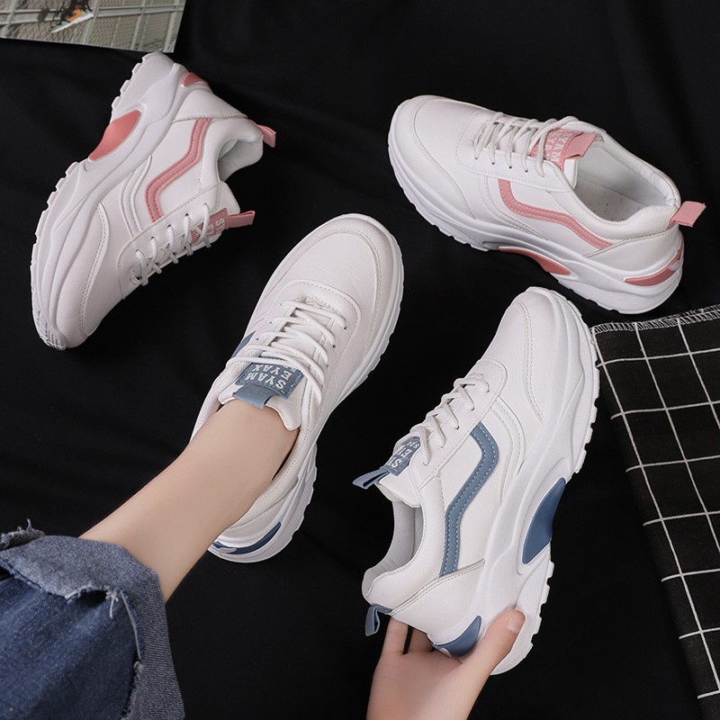 giày thể thao sneaker nữ 2 sọc xanh hồng màu trắng G20 mới 2021