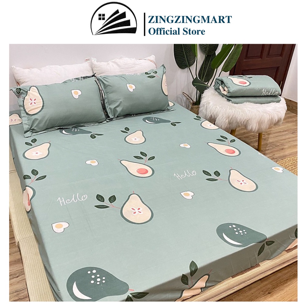 Bộ ga gối 3 món chất liệu Cotton Poly bền đẹp không phai xù Mẫu Bơ Hello