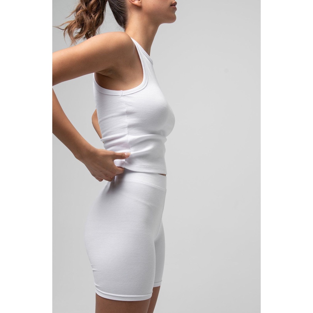 Hàng xuất xịn - Quần tập đùi lưng cao màu trắng biker thun gân xuất khẩu