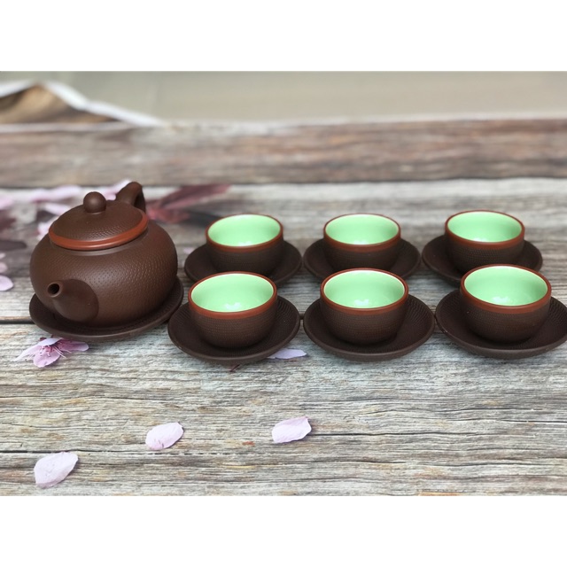 BỘ ẤM TRÀ GANH NÂU TỬ SA BÁT TRÀNG