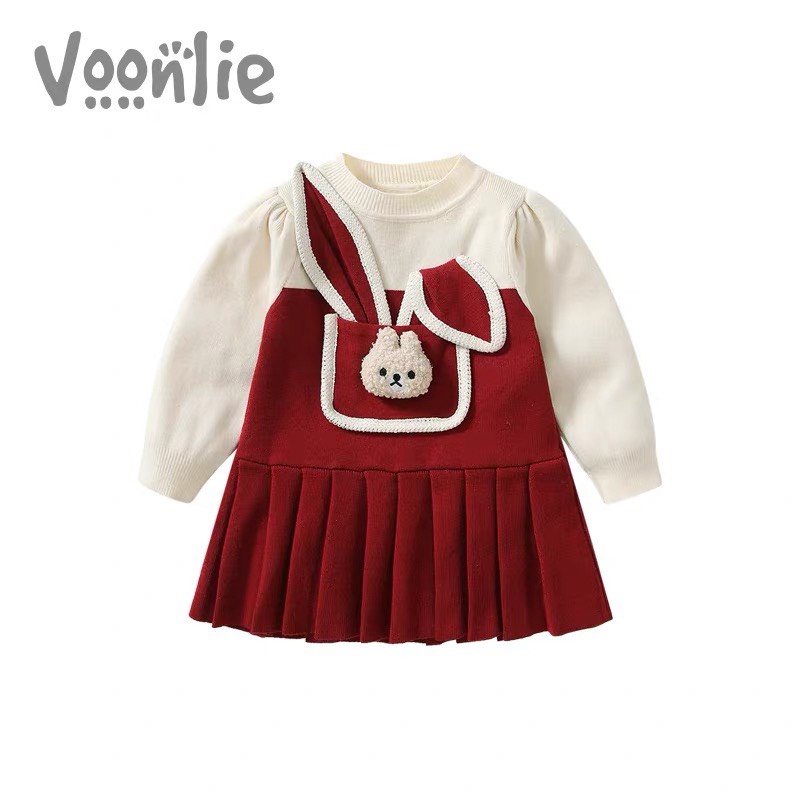Váy nhung túi thỏ cụp tai bé gái