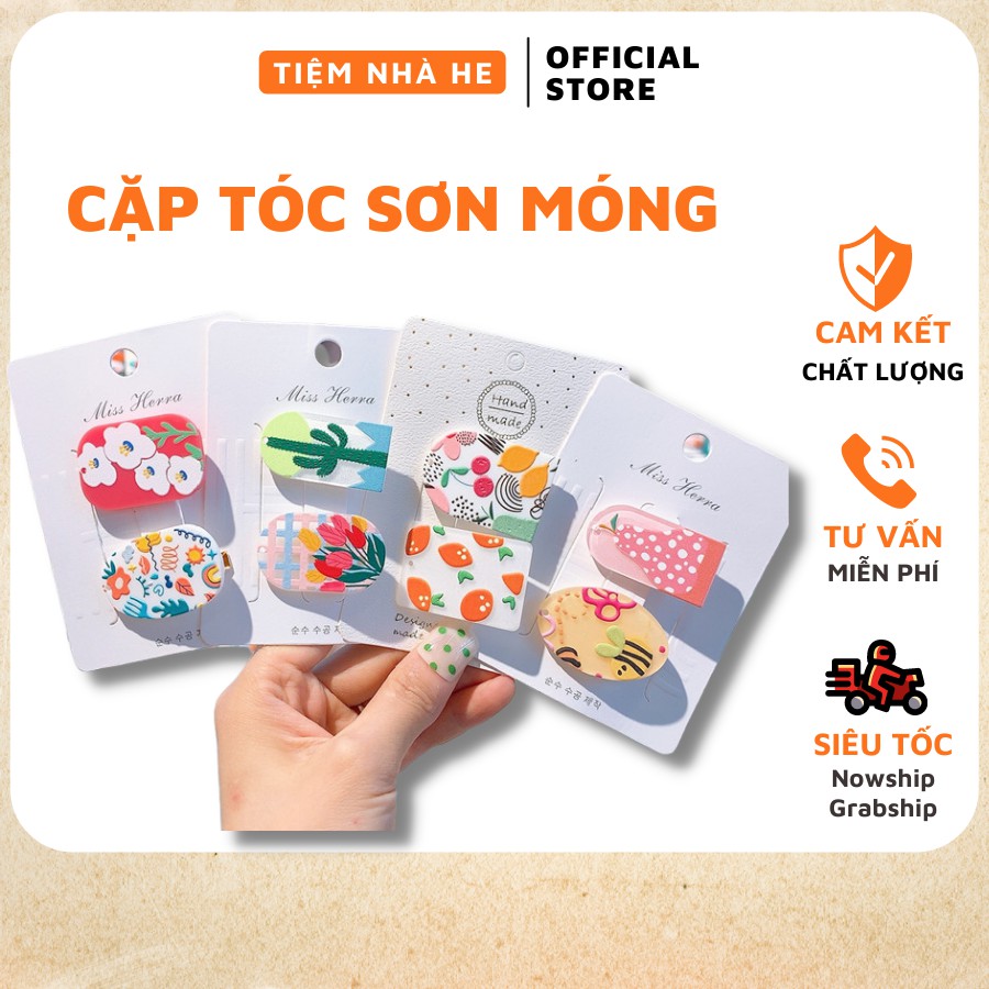 Set cặp mái kẹp tóc Hàn Quốc phong cách ulzzang hoạt tiết sơn móng tay hot trend cho bé gái