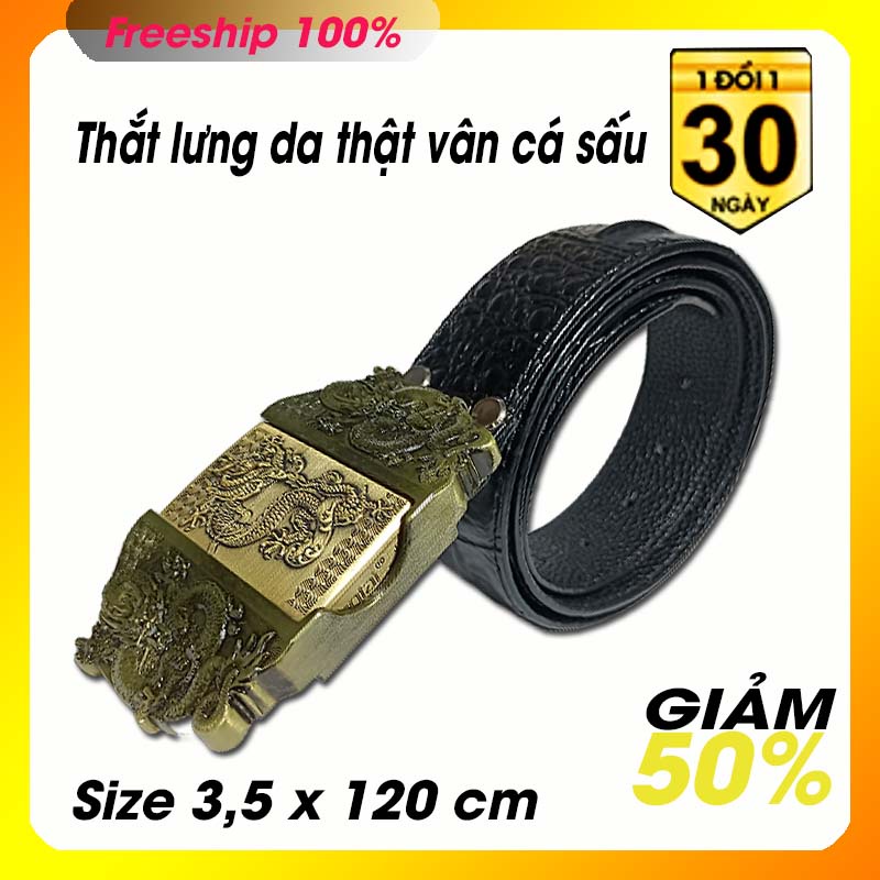 Thắt lưng nam chất liệu da thật lớp 2 vân cá sấu - đầu khóa bat lua zp xăng đá hình rồng thần đạp mây.
