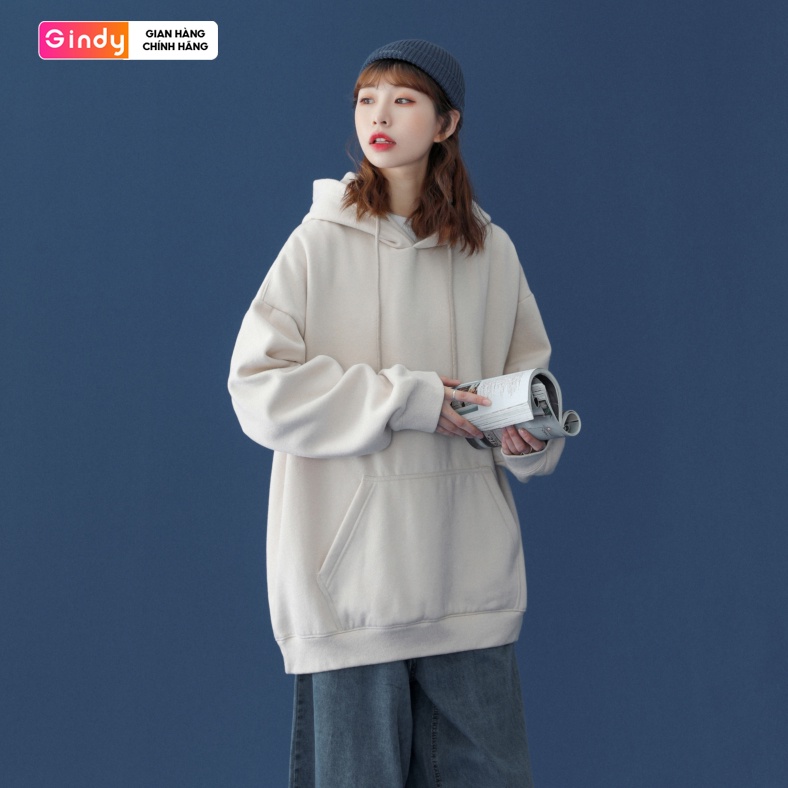 Áo hoodie trơn nam nữ GINDY dài tay có mũ basic form rộng unisex chất nỉ bông thời trang thu đông A034