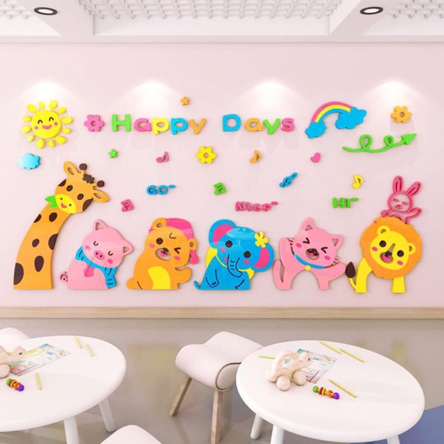 Tranh dán tường mica 3d happy day go nice trang trí phòng cho bé