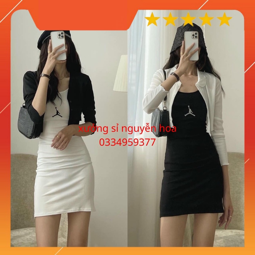 Váy body in logo jordan kèm áo croptop cài cúc 2 màu đen/trắng (kèm video/ảnh thật) Xưởng Sỉ Nguyễn Hoa