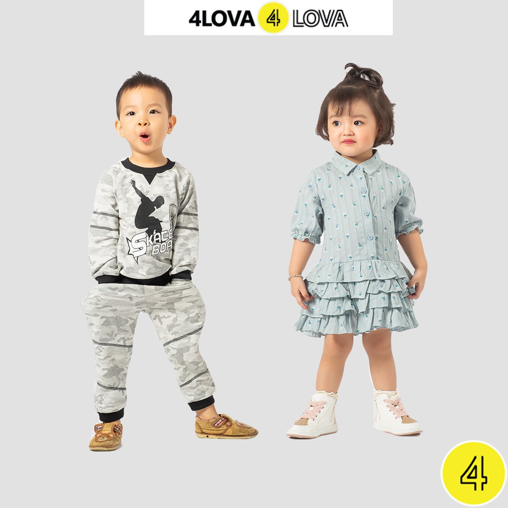 Bộ quần áo nỉ thu đông bé trai bé gái 4LOVA từ 6 tháng đến 3 tuổi BTBG-BSS