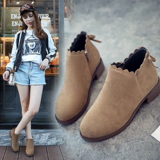 Boot nữ cổ ngắn da lộn giày nữ bốt bệt boots siêu đẹp M109 Mai Aries Store | BigBuy360 - bigbuy360.vn