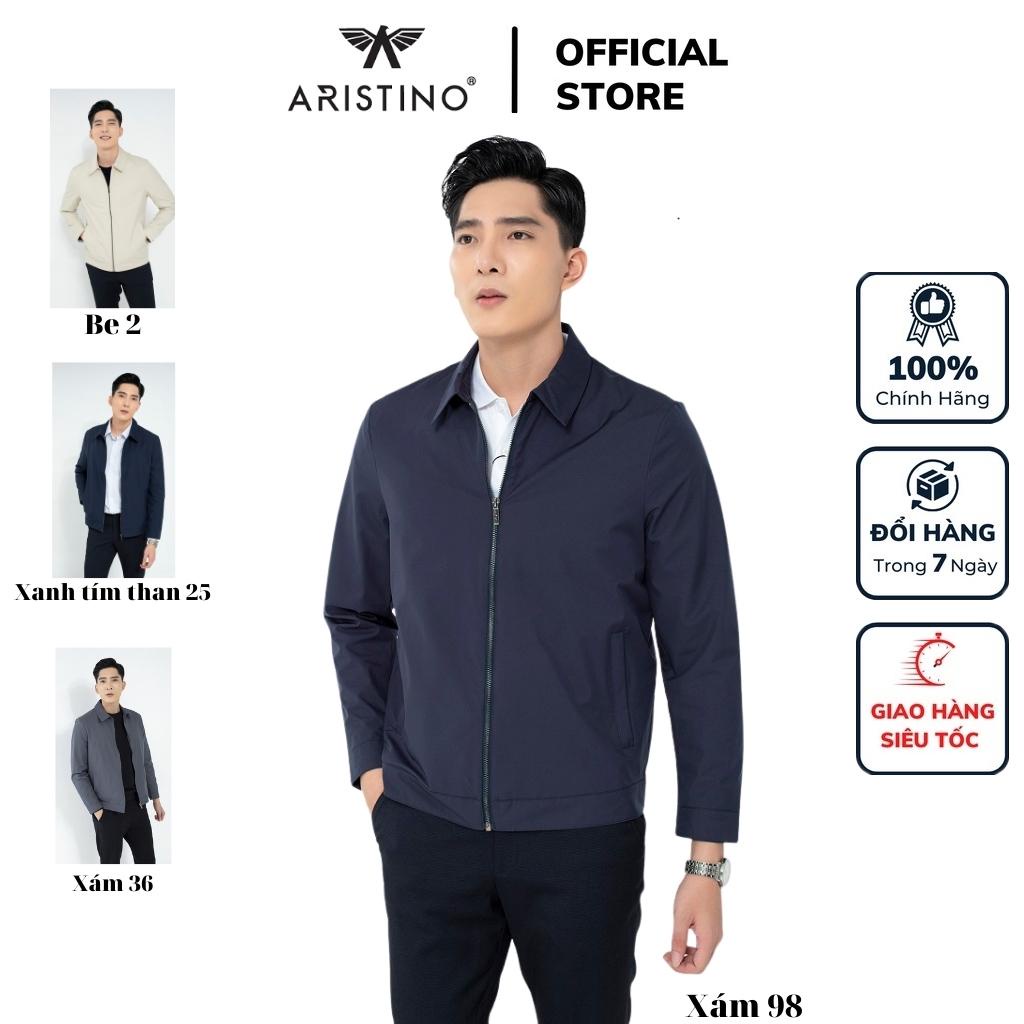 Áo khoác nam dài tay Aristino AJK010W1 T-shirt Thu Đông Trơn Màu Vải Polyester dáng Regular fit suông vừa cổ bẻ lịch sự