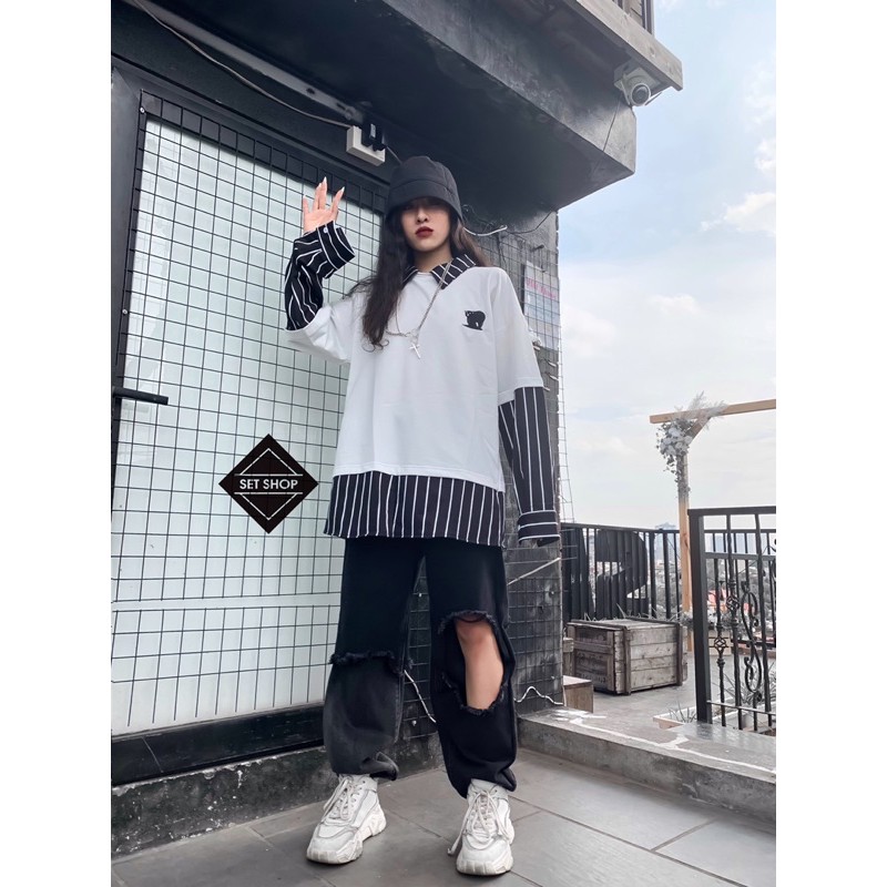 Quần baggy jean đen rách gấu ( mặc được 2 kiểu ạ ) | BigBuy360 - bigbuy360.vn