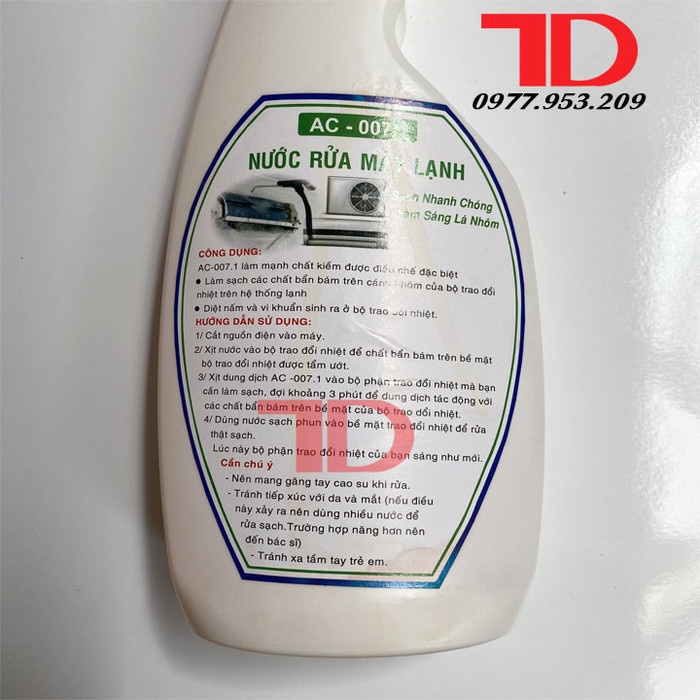 Nước rửa máy lạnh AC - 007.1, nước tẩy vệ sinh điều hòa