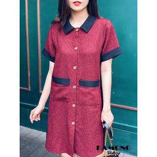 Đầm cổ sen phối 2 màu