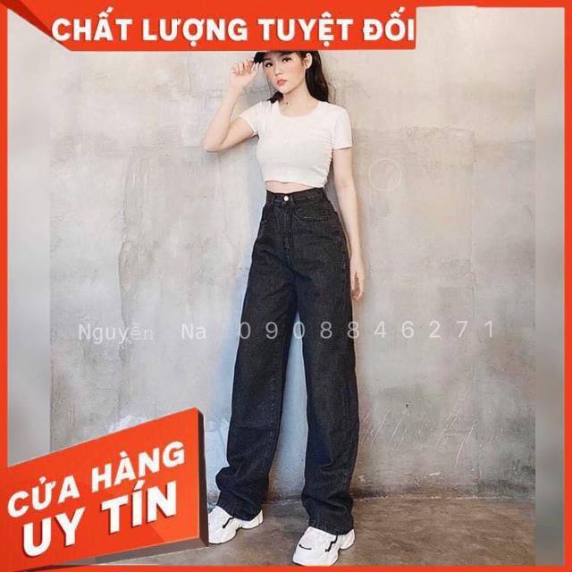 QUẦN JEANS ỐNG RỘNG CẠP SIÊU CAO DÁNG DÀI CHẤM GÓT- ảnh thật shop chụp