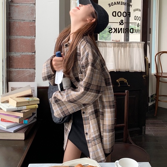 ZHELIHANGFEI Áo Sơ Mi Caro Tay Dài Chống Nắng Dáng Rộng Trẻ Trung Hợp Thời Trang