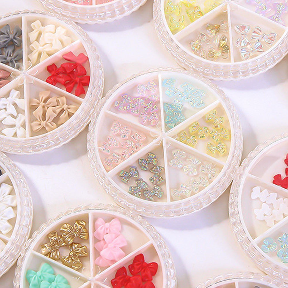 [Hàng mới về] Hộp hạt phụ kiện trang trí móng tay hình nơ 3D nhiều màu sáng tạo