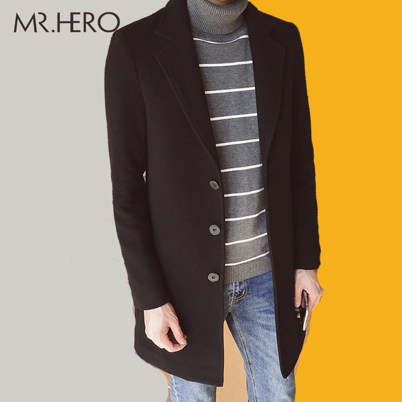 Áo khoác dạ măng tô unisex phong cách Hàn Quốc thời trang Mrhero AKD05 màu đen M.RO