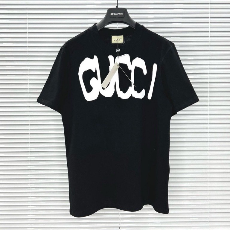 Áo Cộc Tay Trắng Nam Nữ Chữ Gucci Đậm Vải Cotton Cao Cấp Co Giãn 4 Chiều