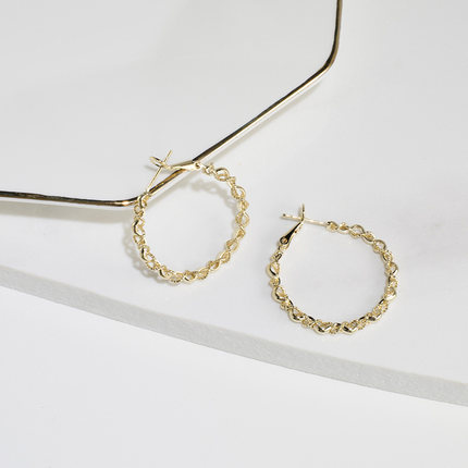 Korean metal braided 14K gold earrings