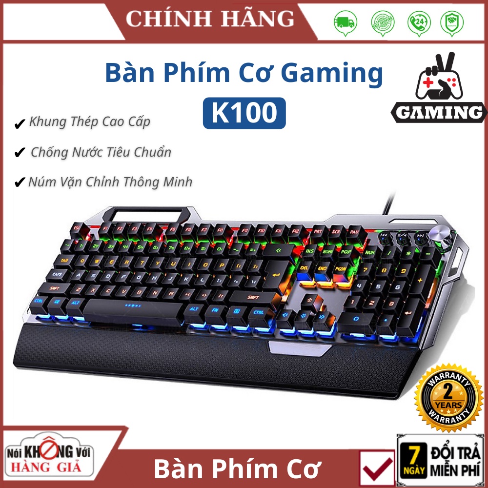 Bàn Phím Cơ Gaming K100  FREESHIP  Full Led - Bàn Phím Máy Tính - Dành Cho Game Thủ - Streamer - BH 12 Tháng