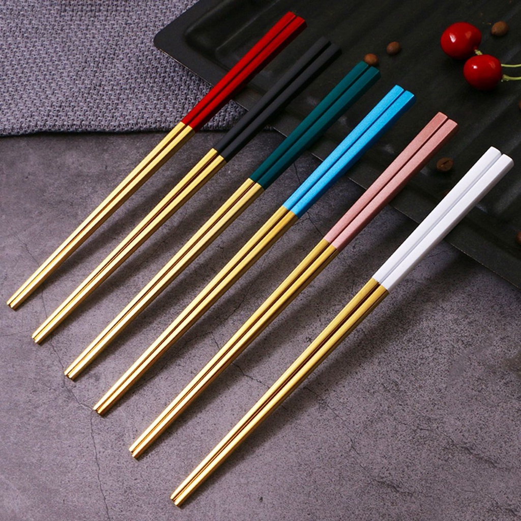 Đũa ăn sushi bằng thép không gỉ chống trượt nhiều màu phong cách Hàn Quốc