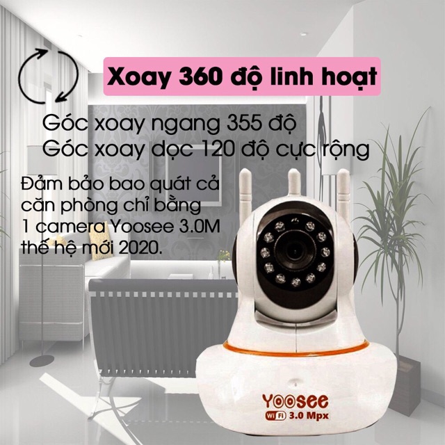 Camera yoosee 3.0 mpx hỗ trợ wifi - Camera không dây yoosee 3 râu độ phân giải 3Mpx có hồng ngoại