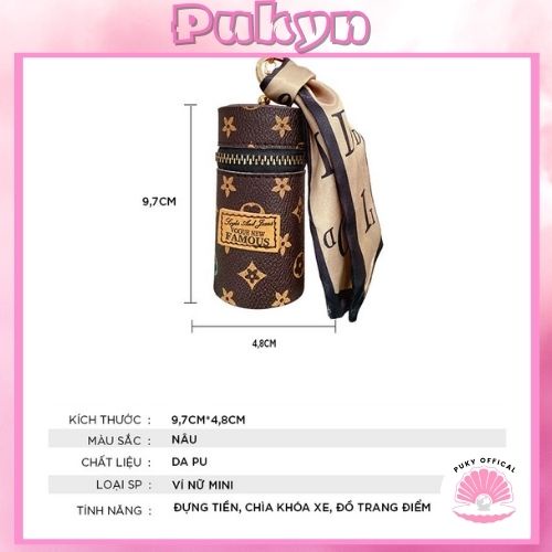 Túi Mini Hình Trụ Họa Tiết Phong Cách Retro Có Khóa Kéo,Móc khoá túi LV pukyn