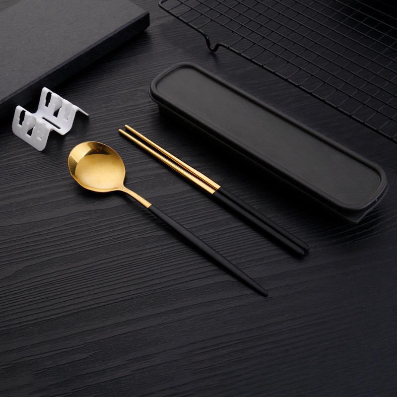 Bộ Muỗng Đũa Nĩa Thìa Inox 304 Cá Nhân Cơm Trưa Văn Phòng Dã Ngoại Phủ Bóng Sang Trọng MD1