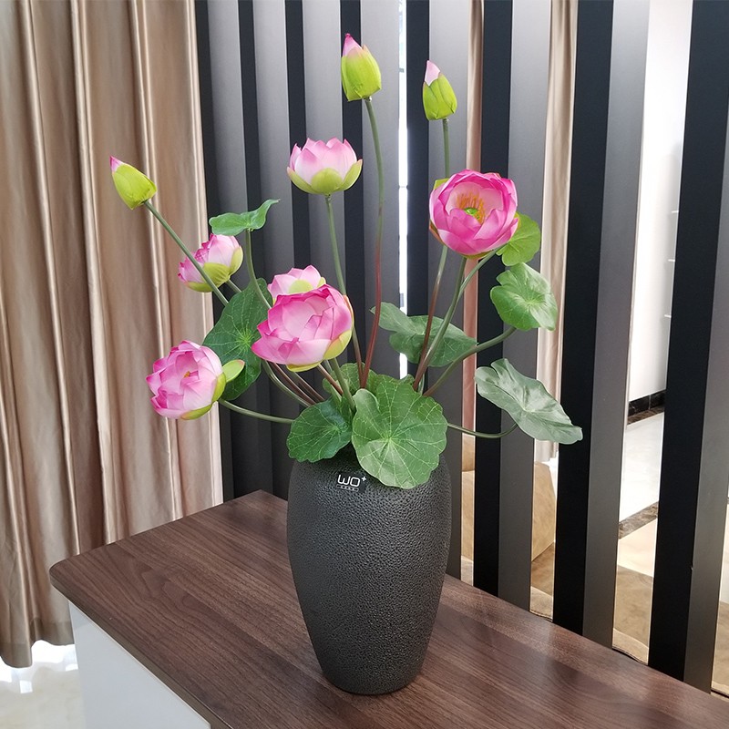 Hoa lụa, cành hoa sen cao cấp 2 bông 1 nụ kèm lá tuyệt đẹp trang trí phòng khách