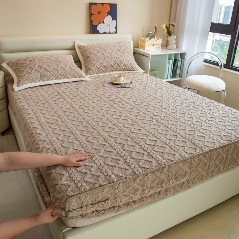 Ga cừu TAFURONG, ga len cừu mông cổ thế hệ mới, ga bọc đệm cao đếm 30cm tặng kèm 2 vỏ gối phối viền xinh xắn SHOP VŨ THỊ