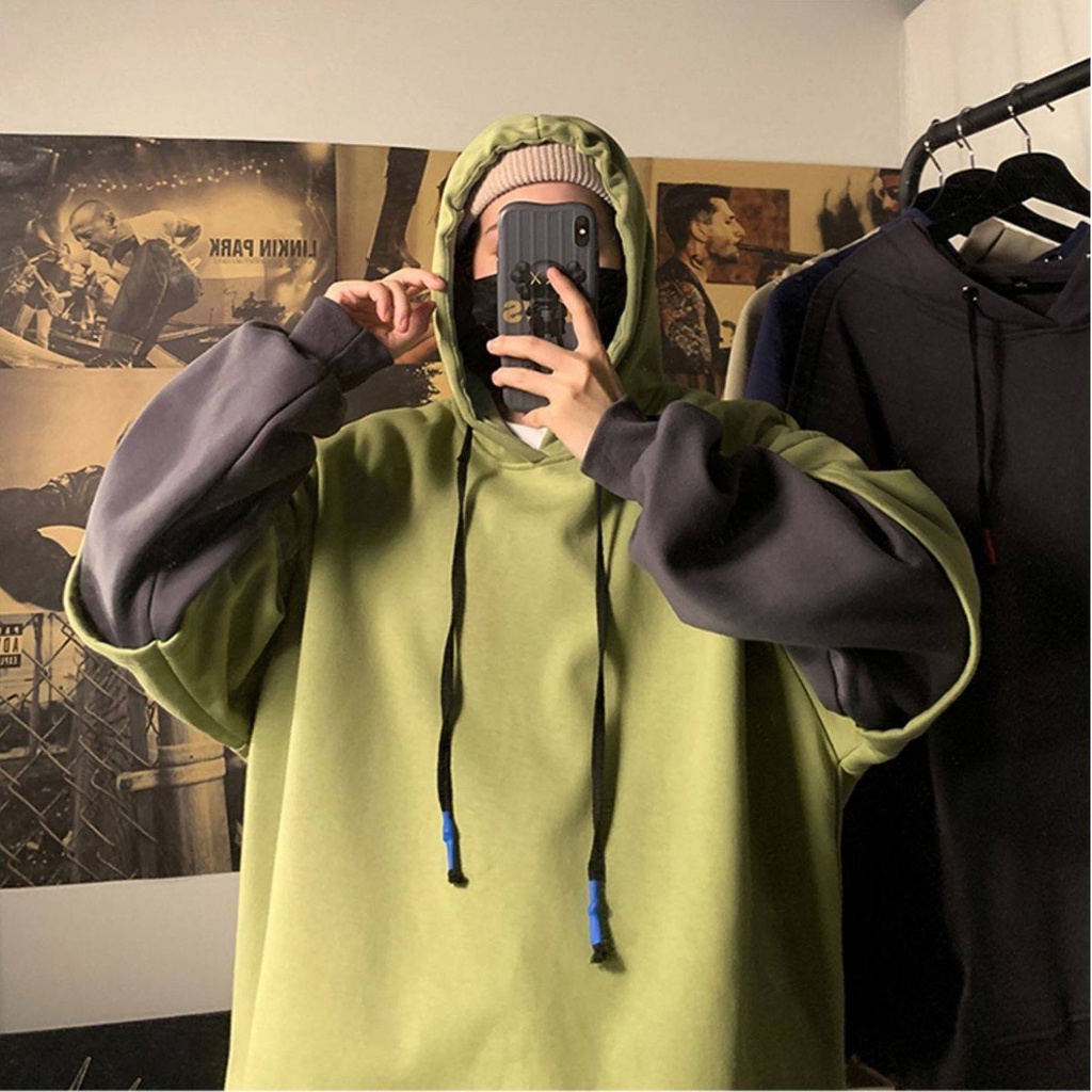 Áo hoodie Giả 2 Lớp Dày Dặn Dáng Rộng Phong Cách Hàn Quốc Thời Trang Thu Đông Cho Nam