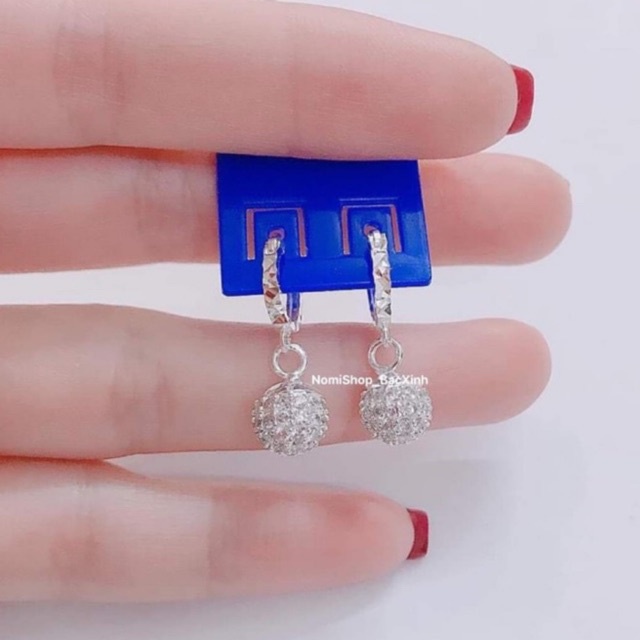 Bông tai Cầu đá Bạc, đá đúc nên rất chắc chắn. sáng long lanh Mainomi Shop Bạc Xinh