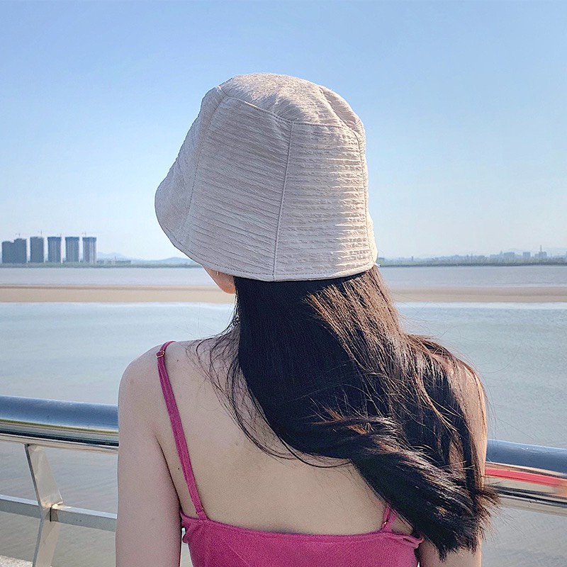Mũ bucket cao cấp nón tai bèo nữ vải xô dạng gân chất Cotton chống nắng, nhẹ, thoáng mát- B32B32i