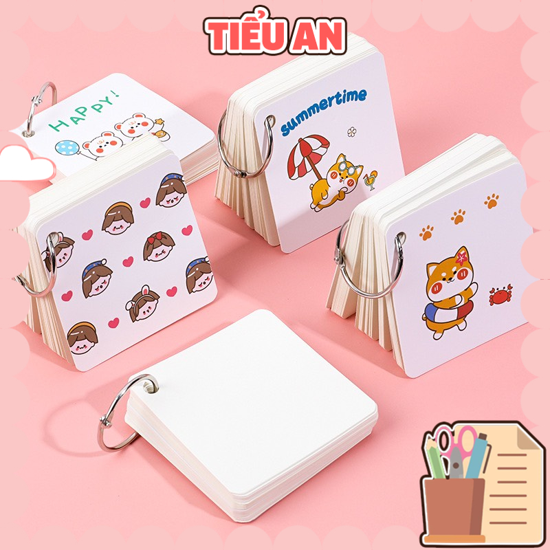 FlashCard (80 tờ) Bộ Thẻ Ghi Chú, Ghi Nhớ Học Từ Vựng Ngoại Ngữ Mẫu Hoạt Hình Đáng Yêu