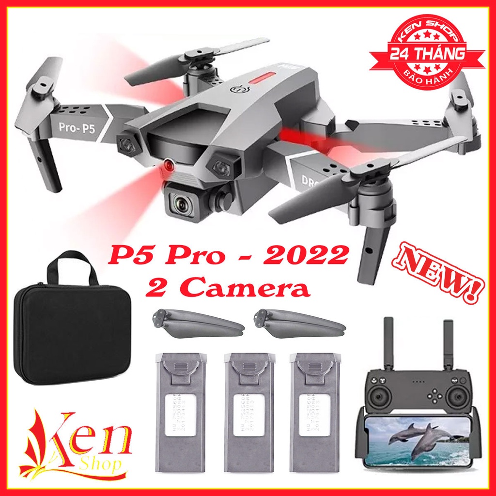 ⚡️Mẫu Mới 2022⚡️ Máy bay Flycam P5-Pro, Flycam drone mini 4k trang bị cảm biến chống va chạm - 2 camera HD sắc nét