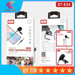 Mic Thu Âm Mini Cho Điện Thoại Chân 3.5mm Earldom E34 cài áo thu âm