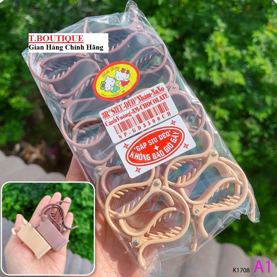 ( 3 Răng x 12 Cái) Set 12 Kẹp Tóc Càng Cua 3 Răng Nhám Màu Socola, Trà Sữa HOt Trend