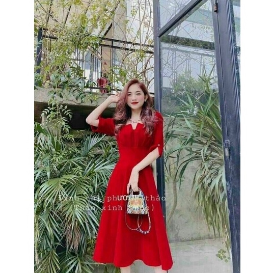 Váy đầm nữ dự tiệc dáng xoè tay lỡ cổ kiểu xẻ lạ mắt thích hợp mặc đi dạo phố