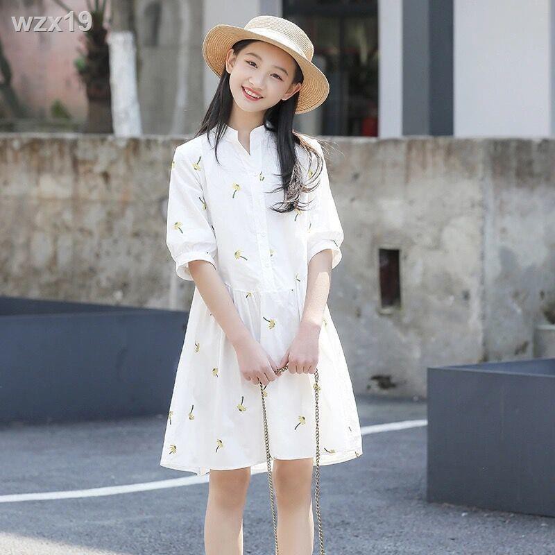 ﹍❀Girls Summer Short Sleeve Dress Little Girl Váy chữ A trẻ em Hàn Quốc mùa hè Big Boy Princess Kiểu Tây