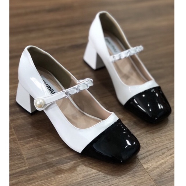 GIÀY CAO GÓT NỮ MI.U M.IU QUAI XÍCH PHỐI NGỌC GÓT VUÔNG 6 PHÂN