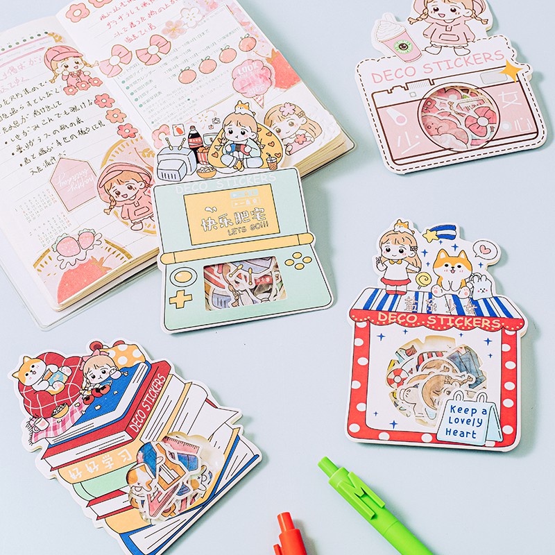 Set 40 Miếng Dán Hoạ Tiết Hoạt Hình Dễ Thương Dùng Trang Trí Sổ Tay / Tạp Chí / Sổ Nhật Ký Diy