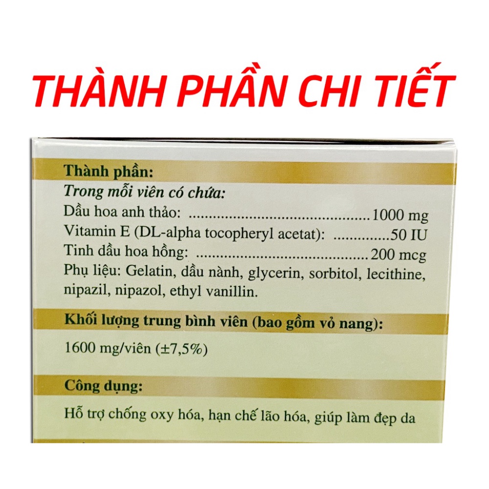 Beauty Roxtech dầu hoa anh thảo 1000mg, vitamin E giúp đẹp da, chống lão hóa - 30 viên [Beauty Roxtech Hoa Anh Thảo]