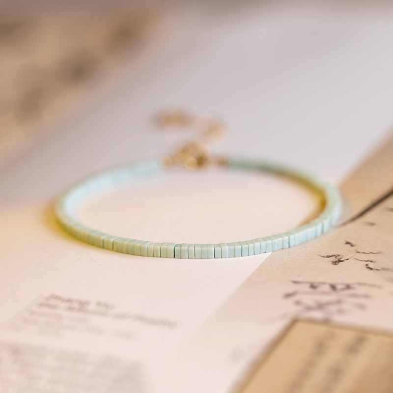 [Hàng Mới Về] Vòng Đeo Tay Đính Đá Ngọc Lam Màu Xanh Lá Cây Phong Cách Retro Mùa Hè Cho Nữ