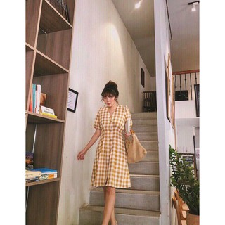 váy kẻ công sở dáng rộng