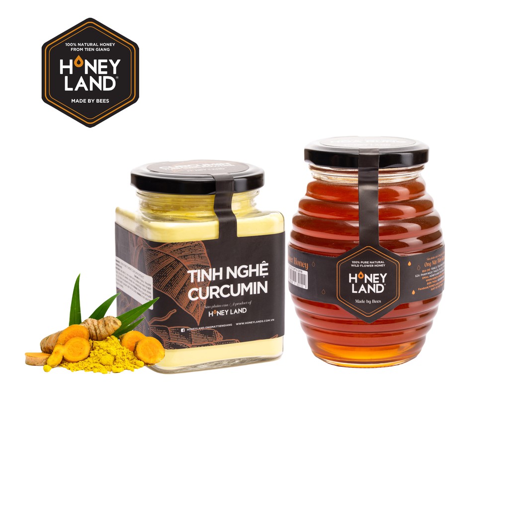 Combo Tinh Nghệ 200g+mật ong rừng 500g HONEYLAND giúp giảm đau bao tử,làm đẹp